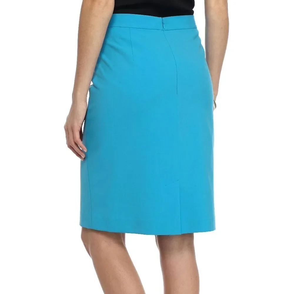 New! NINE WEST Women's Button Detail Crepe Skirt Slim Fit Blue Pencil Skirt 2